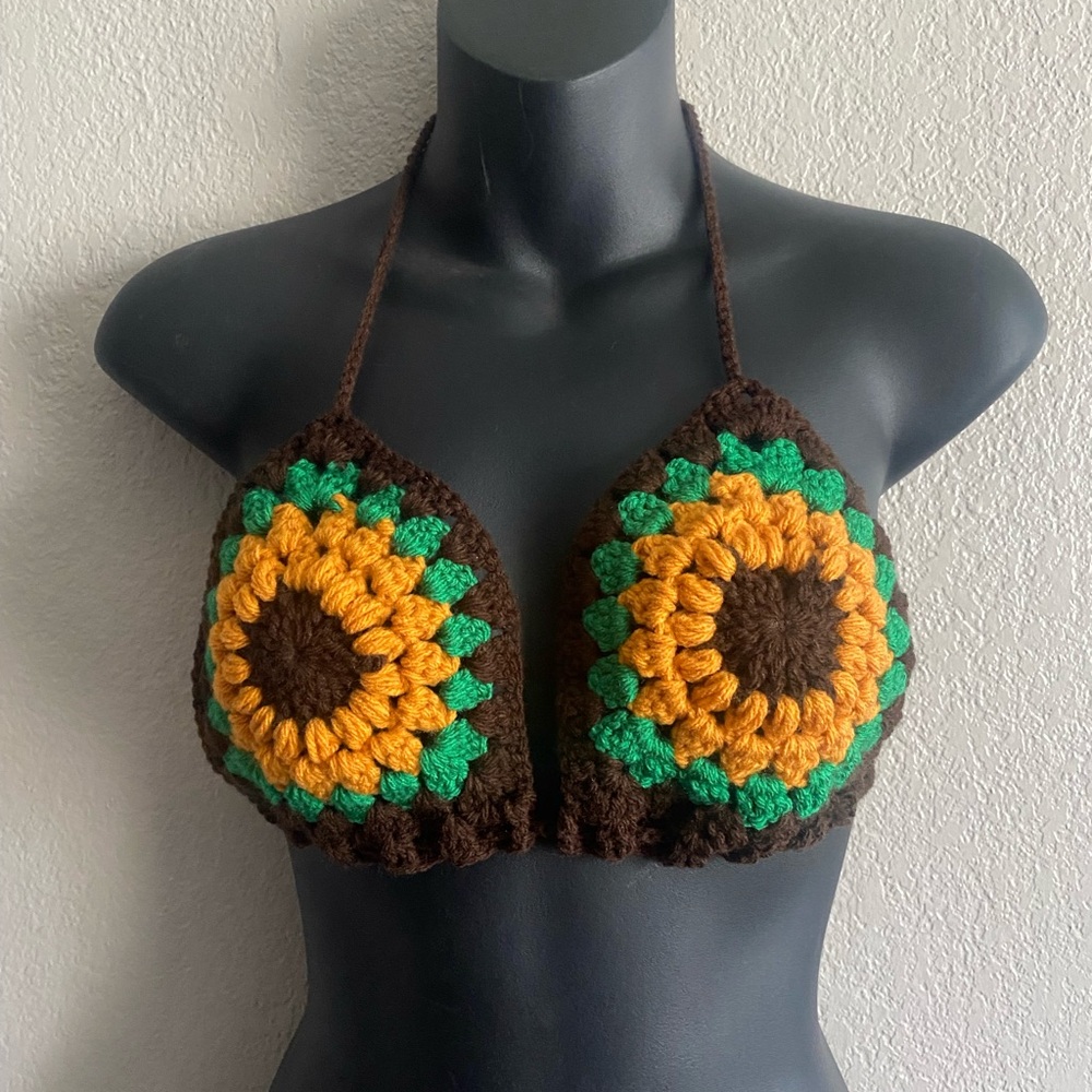 Handcrafted Sunflower Crochet Bikini Top
